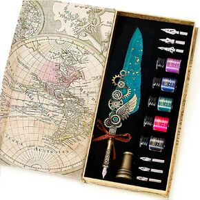 AIYNC Feather Calligraphy Pen Set, Quill Pen and Ink Set with Quill Pen and 5 Ink Bottles, Feather Pen Ink Set, Calligraphy Pen for Writing, Writing Letters, Diary, Signing, Invitation Etc (Purple)…