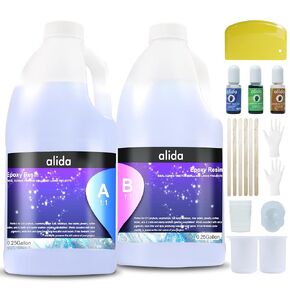 0.5 Gallon Crystal Clear Epoxy Resin, Resin Epoxy Table Top, No Yellowing & No Bubbles, Self Leveling 1:1 Mix for DIY Jewelry, Art Casting Resin Epoxy Kit