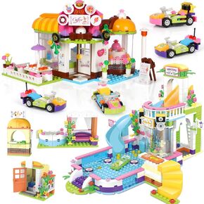 1140 Pieces Friends Summer Pool Party Coffee House Building Kit, STEM Creative Friends House Building Blocks with Storage Box, Fun Building Toys Gift for Kids, Girls and Boys 6+ Year Old in Saudi Arabia