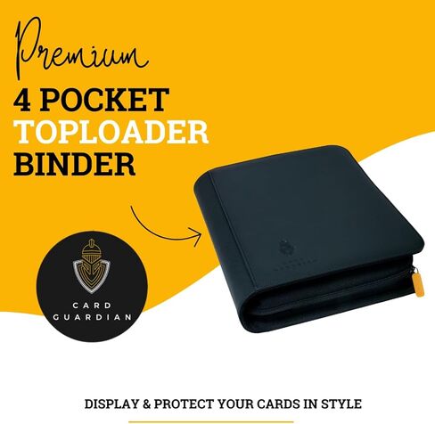 Card Guardian - Toploader 4 Pocket Premium Binder with Zipper for 160 Cards - Side Loaded Pockets - Compatible with Sports and Trading Cards TCG (Black) in Kuwait
