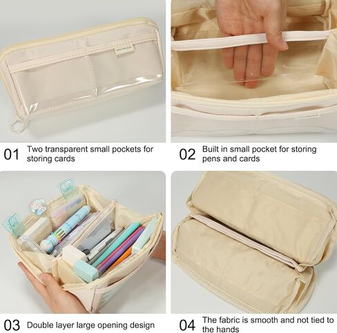 ERXIANGBO Large Capacity Pencil Case Cute Pen Bag with Zipper 2 Compartments Big Storage Aesthetic Stationery Pencil Pouch School College Office Organizer for Teen Girl Boy Men Women (White) in Saudi Arabia