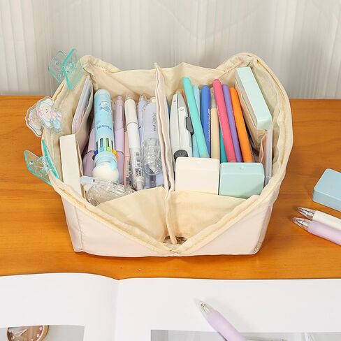 ERXIANGBO Large Capacity Pencil Case Cute Pen Bag with Zipper 2 Compartments Big Storage Aesthetic Stationery Pencil Pouch School College Office Organizer for Teen Girl Boy Men Women (White) in Saudi Arabia