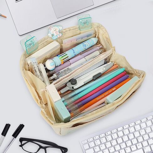 ERXIANGBO Large Capacity Pencil Case Cute Pen Bag with Zipper 2 Compartments Big Storage Aesthetic Stationery Pencil Pouch School College Office Organizer for Teen Girl Boy Men Women (White) in Saudi Arabia