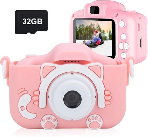 COKUTA Kids Camera for Girls, 1080P HD Toddlers Digital Video Record Camera for Birthday with 32GB SD Card, 2 Inch IPS Screen Toy Cameras for 3 4 5 6 7 8 9 Years Olds, Pink in Saudi Arabia