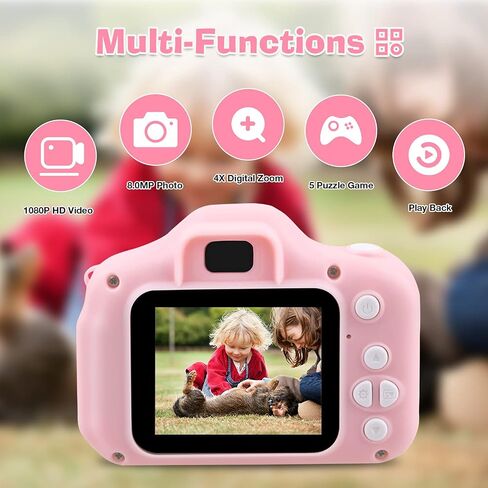 COKUTA Kids Camera for Girls, 1080P HD Toddlers Digital Video Record Camera for Birthday with 32GB SD Card, 2 Inch IPS Screen Toy Cameras for 3 4 5 6 7 8 9 Years Olds, Pink in Saudi Arabia