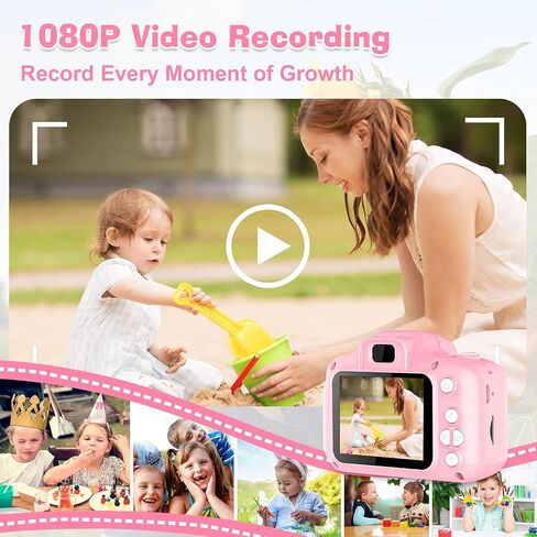 COKUTA Kids Camera for Girls, 1080P HD Toddlers Digital Video Record Camera for Birthday with 32GB SD Card, 2 Inch IPS Screen Toy Cameras for 3 4 5 6 7 8 9 Years Olds, Pink in Saudi Arabia