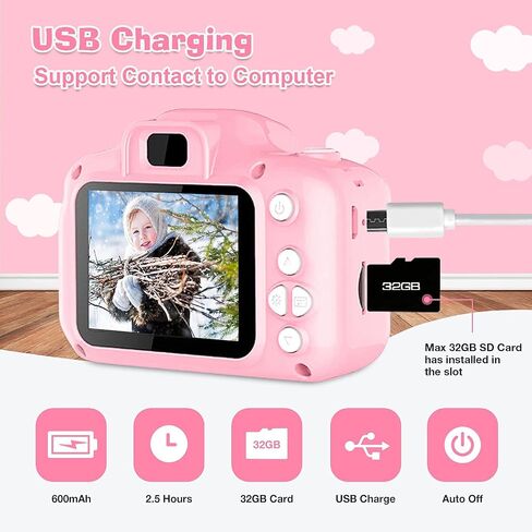 COKUTA Kids Camera for Girls, 1080P HD Toddlers Digital Video Record Camera for Birthday with 32GB SD Card, 2 Inch IPS Screen Toy Cameras for 3 4 5 6 7 8 9 Years Olds, Pink in Saudi Arabia
