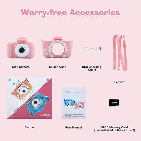 COKUTA Kids Camera for Girls, 1080P HD Toddlers Digital Video Record Camera for Birthday with 32GB SD Card, 2 Inch IPS Screen Toy Cameras for 3 4 5 6 7 8 9 Years Olds, Pink in Saudi Arabia