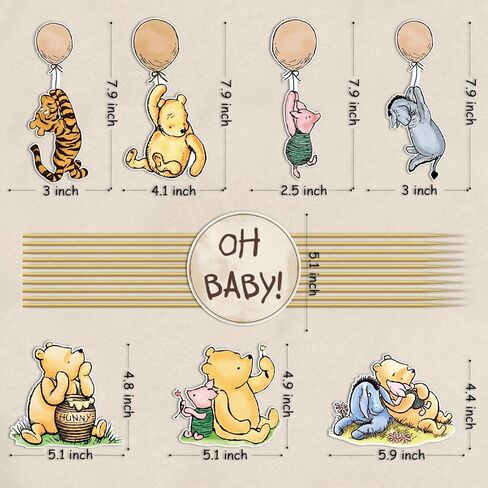 16 قطعة من القطع المركزية الكلاسيكية بنمط ذا بوه لتزيين حفلات استقبال المولود الجديد او بيبي ويني على العصي ولوازم زينة عيد ميلاد ويني in Kuwait