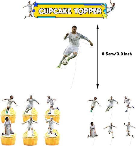 Real Madrid CF Cake Decorations, 25 PCS Soccer Theme Cupcake Toppers, Real Madrid Birthday Party Cake Decorations for Boys and Girls Fans Party Decorations in Kuwait