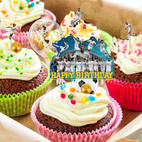 Real Madrid CF Cake Decorations, 25 PCS Soccer Theme Cupcake Toppers, Real Madrid Birthday Party Cake Decorations for Boys and Girls Fans Party Decorations in Kuwait