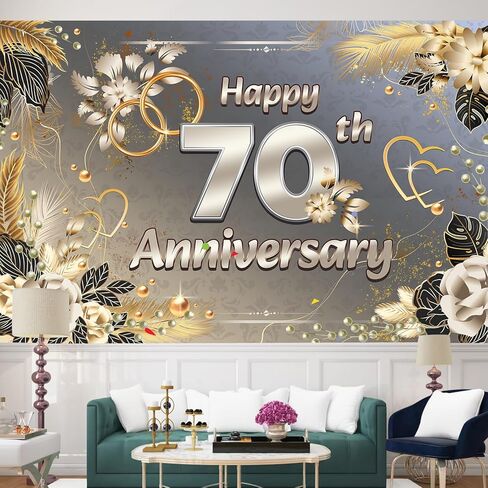 Bing-Haoze 70th Birthday Party Banner -Silver Birthday Decorations Party Supplies Perfect Decoration for Fun Celebrations！70.8x43.3 Inch（Silver） in Kuwait