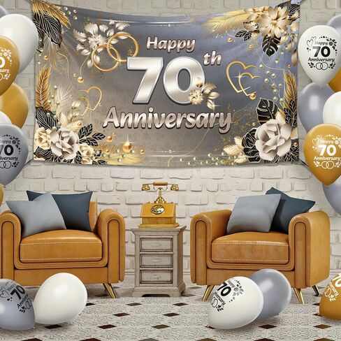 Bing-Haoze 70th Birthday Party Banner -Silver Birthday Decorations Party Supplies Perfect Decoration for Fun Celebrations！70.8x43.3 Inch（Silver） in Kuwait