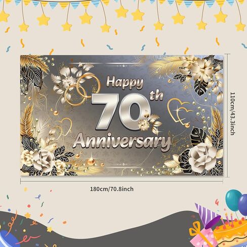 Bing-Haoze 70th Birthday Party Banner -Silver Birthday Decorations Party Supplies Perfect Decoration for Fun Celebrations！70.8x43.3 Inch（Silver） in Kuwait