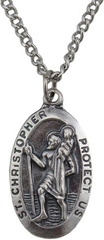 Creed Silver Tone St. Christopher Protect Us Medal, Rhodium-Plated Chain, 24-Inch in Saudi Arabia