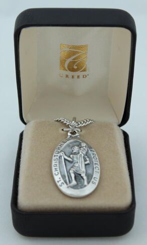 Creed Silver Tone St. Christopher Protect Us Medal, Rhodium-Plated Chain, 24-Inch in Saudi Arabia