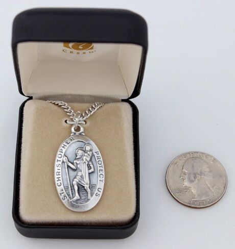 Creed Silver Tone St. Christopher Protect Us Medal, Rhodium-Plated Chain, 24-Inch in Saudi Arabia