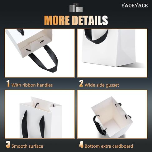 حقائب هدايا باللونين الأبيض والأسود مع مقابض شريطية، 20 قطعة من YACEYACE مقاس 10.5 بوصة × 4.25 بوصة × 8 بوصة، حقائب هدايا ورقية باللونين الأبيض والأسود متوسطة الحجم للحفلات، وأعياد الميلاد، وحفلات استقبال المولود الجديد، وحفلات الزفاف، والتسوق، وتجارة الت in Kuwait