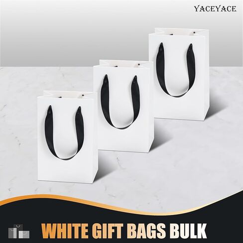 حقائب هدايا باللونين الأبيض والأسود مع مقابض شريطية، 20 قطعة من YACEYACE مقاس 10.5 بوصة × 4.25 بوصة × 8 بوصة، حقائب هدايا ورقية باللونين الأبيض والأسود متوسطة الحجم للحفلات، وأعياد الميلاد، وحفلات استقبال المولود الجديد، وحفلات الزفاف، والتسوق، وتجارة الت in Kuwait