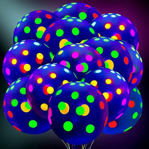 50 Pcs Glow in The Dark Balloons Neon Balloons Decoration Neon Party Supplies UV Blacklight Latex Balloons 12 Inch Reactive Fluorescent Mini Polka Dots Balloons for Neon Glow Party (Transparent) in Saudi Arabia