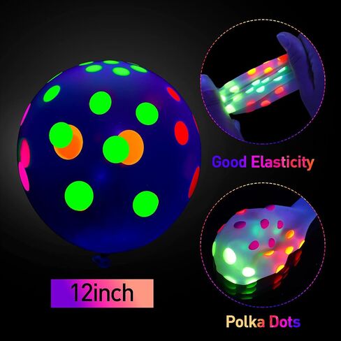 50 Pcs Glow in The Dark Balloons Neon Balloons Decoration Neon Party Supplies UV Blacklight Latex Balloons 12 Inch Reactive Fluorescent Mini Polka Dots Balloons for Neon Glow Party (Transparent) in Saudi Arabia