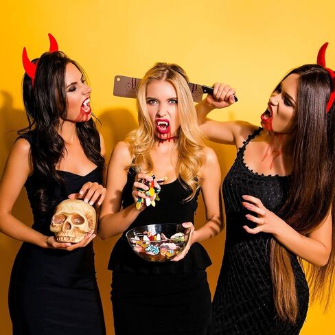 vovea أنياب أسنان مصاصي الدماء، أسنان وهمية أنياب مصاصي الدماء واقعية ملحقات تنكرية للنساء والرجال الدعائم التنكرية لحفلات الهالوين، 3 أزواج 3 أحجام مع مادة لاصقة لمدة 145+ شهرًا in Kuwait