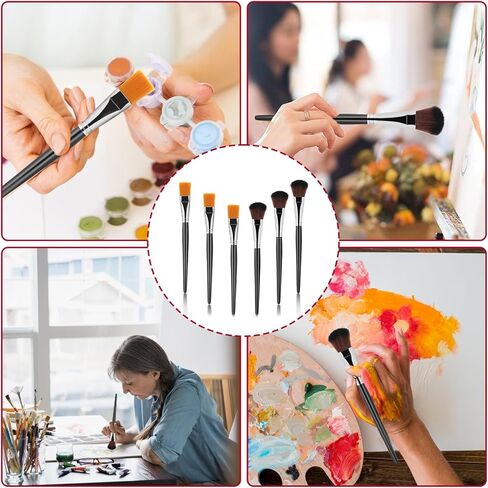12 قطعة من فرش الممسحة للرسم الاكريليك، فرش مزج بيضاوية 1 انش لطلاء الاكريليك، فرش طلاء الوجه بمقبض خشبي للرسم على الوجه والجسم والالوان المائية in Kuwait