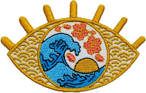 Wikineon Iron On Embroidered Patch, Cool Patch "Wave in Eye" - Appliable to Badge Iron On Sew On Emblem Patch DIY Accessories Perfect for Jackets, Clothes, Hats & Jeans in Kuwait