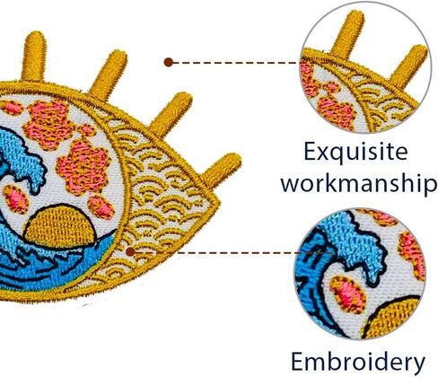Wikineon Iron On Embroidered Patch, Cool Patch "Wave in Eye" - Appliable to Badge Iron On Sew On Emblem Patch DIY Accessories Perfect for Jackets, Clothes, Hats & Jeans in Kuwait