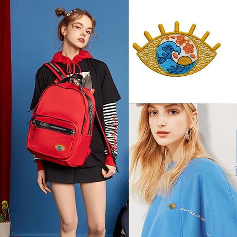 Wikineon Iron On Embroidered Patch, Cool Patch "Wave in Eye" - Appliable to Badge Iron On Sew On Emblem Patch DIY Accessories Perfect for Jackets, Clothes, Hats & Jeans in Kuwait