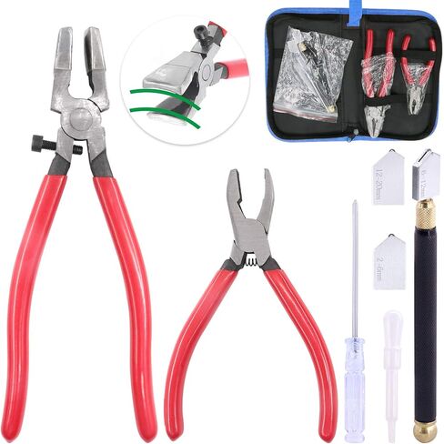Glarks 4Pcs Heavy Duty Glass Running Pliers Tools Set, Breaker Grozer Plier with Glass Cutter and Pencil Style Oil Feed Carbide Tip Glass Cutter for Mosaic/Tiles/Mirror/Stained Glass Cutting in Saudi Arabia