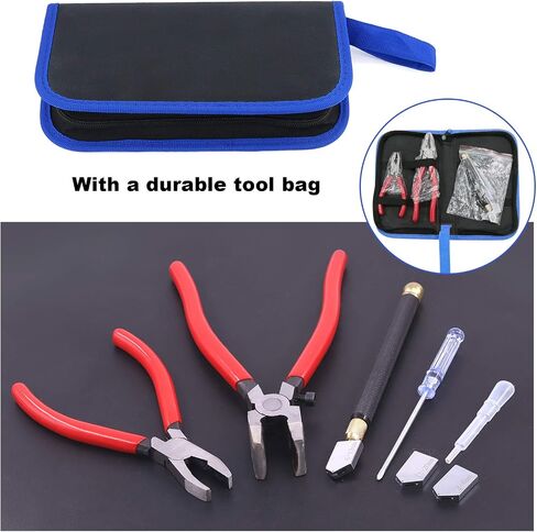 Glarks 4Pcs Heavy Duty Glass Running Pliers Tools Set, Breaker Grozer Plier with Glass Cutter and Pencil Style Oil Feed Carbide Tip Glass Cutter for Mosaic/Tiles/Mirror/Stained Glass Cutting in Saudi Arabia