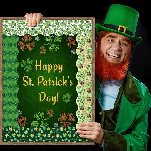 65 Feet St. Patrick's Day Bulletin Board Border Decoration Clover Gnome Spot Buffalo Plaid Scalloped Border 5 Styles 60Pcs Sticker Trim for Irish Day School Classroom Office Party Decor in Saudi Arabia