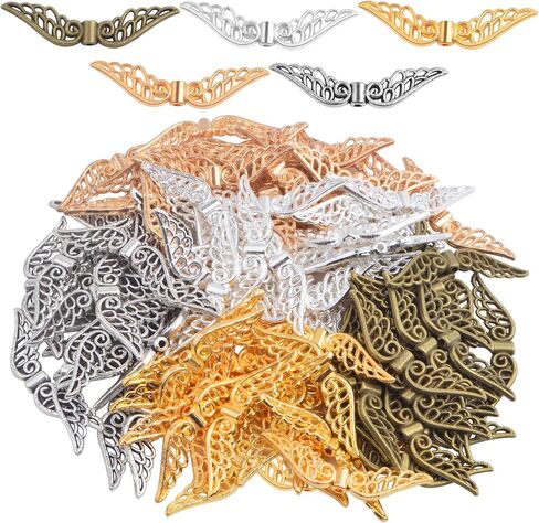 100pcs 5 Colors Filigree Angel Wing Spacer Beads Tibetan Alloy Fairy Wing Spacer Beads Loose Charm Beads Accessories for DIY Bracelet Necklace Jewelry Making Handmade Decor in Kuwait