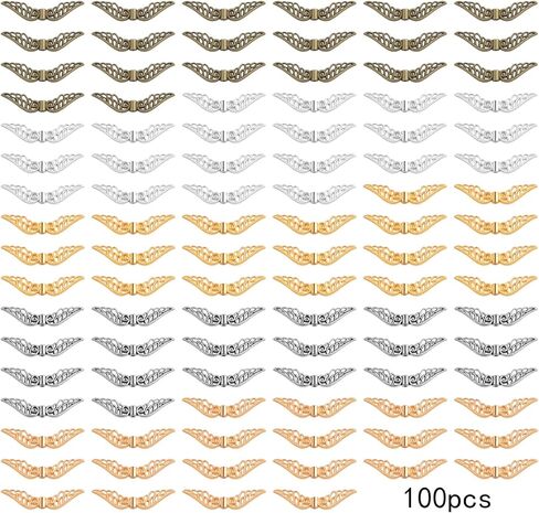 100pcs 5 Colors Filigree Angel Wing Spacer Beads Tibetan Alloy Fairy Wing Spacer Beads Loose Charm Beads Accessories for DIY Bracelet Necklace Jewelry Making Handmade Decor in Kuwait