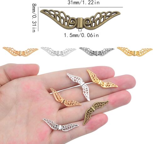 100pcs 5 Colors Filigree Angel Wing Spacer Beads Tibetan Alloy Fairy Wing Spacer Beads Loose Charm Beads Accessories for DIY Bracelet Necklace Jewelry Making Handmade Decor in Kuwait