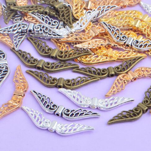 100pcs 5 Colors Filigree Angel Wing Spacer Beads Tibetan Alloy Fairy Wing Spacer Beads Loose Charm Beads Accessories for DIY Bracelet Necklace Jewelry Making Handmade Decor in Kuwait