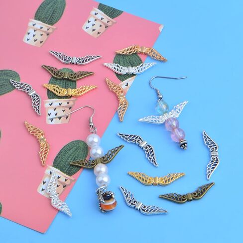 100pcs 5 Colors Filigree Angel Wing Spacer Beads Tibetan Alloy Fairy Wing Spacer Beads Loose Charm Beads Accessories for DIY Bracelet Necklace Jewelry Making Handmade Decor in Kuwait