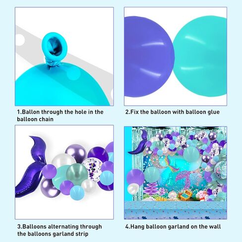 PARTY SPOT!112 PCS Little Mermaid Party Decorations,Girls Mermaid Balloon Garland with Background Cloth,Tablecloth Mermaid Tail Balloon,Tassel Curtain Birthday Decorations in Kuwait