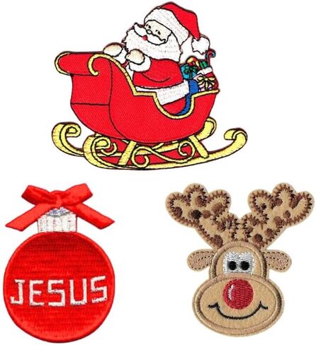 3 رقع مطرزة لعيد الميلاد، سانتا كلوز، الرنة يسوع الرنة على الخياطة على الملابس، رقع لطيفة للرجال والنساء والأطفال، رقع تزيين للملابس والأحذية والحقيبة والقبعة in Kuwait