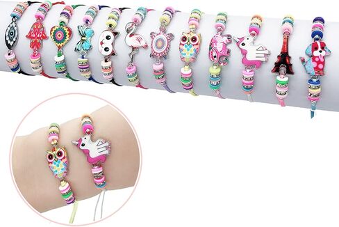 مجموعة إيليسا ميراكيل مكونة من 12 قطعة من سوار قابل للتعديل للأطفال بتصميم بومة وحيد القرن وبومة ومنسوجة من 12 قطعة, حجر الراين in Kuwait