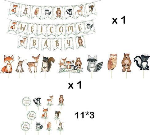 لوازم حفلات استحمام الأطفال من هيتون وودلاند ديكورات على شكل بالون الثعلب أوه بيبي وودلاند ترحيب بافتة ترحيب بالطفل مخلوقات حيوانات الظب مع خلفية تزيين كعكة كاب كيك من أجل البنات والأولاد in Kuwait