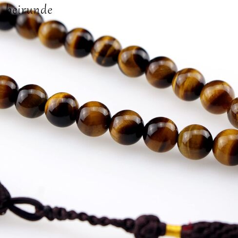 سبحة تسبيح اسلامية من بيروندي، 33 خرزة، خرز حجر عين النمر 10 ملم، خرز مصنوع يدويا بشراشيب بلون الشوكولاتة، خرز عين النمر in Kuwait