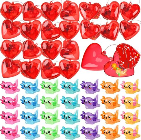 Syhood 28 Packs Valentines Day Hearts Filled with Axolotl with Valentine Cards Cute Stress Relief Resin Animal Axolotl for Kids Valentine Party Favors School Game Prize Classroom Gift Exchange in Saudi Arabia