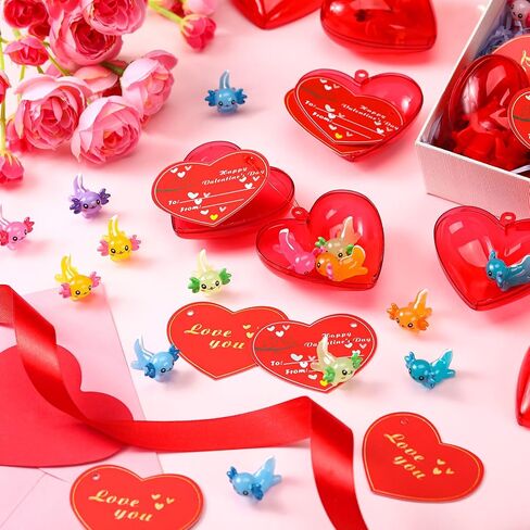 Syhood 28 Packs Valentines Day Hearts Filled with Axolotl with Valentine Cards Cute Stress Relief Resin Animal Axolotl for Kids Valentine Party Favors School Game Prize Classroom Gift Exchange in Saudi Arabia