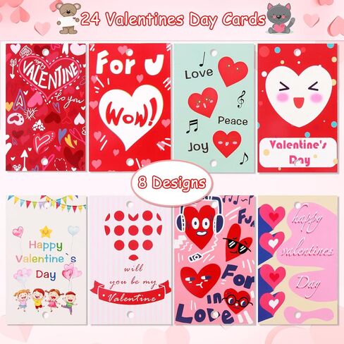 MAIAGO 24 عبوة من شفاطات الشرب القابلة لإعادة الاستخدام في عيد الحب مع قطعتين من فرش التنظيف و24 بطاقة لتبادل الفصول المدرسية للأطفال، هدايا حفلات عيد الحب للأطفال، حشوات لحقائب عيد الحب، 8 أنماط in Kuwait