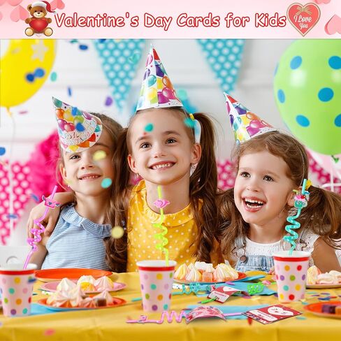 MAIAGO 24 عبوة من شفاطات الشرب القابلة لإعادة الاستخدام في عيد الحب مع قطعتين من فرش التنظيف و24 بطاقة لتبادل الفصول المدرسية للأطفال، هدايا حفلات عيد الحب للأطفال، حشوات لحقائب عيد الحب، 8 أنماط in Kuwait