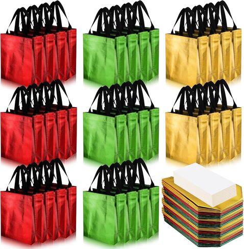 Paterr 72 Pieces Gift Bags Christmas Reusable Shiny Shopping Bags with Handles Medium Size Glossy Grocery Goodies Bags Bulk for Xmas Birthday Wedding Thanksgiving Party Favors, 10 x 8 x 4 Inch in Kuwait
