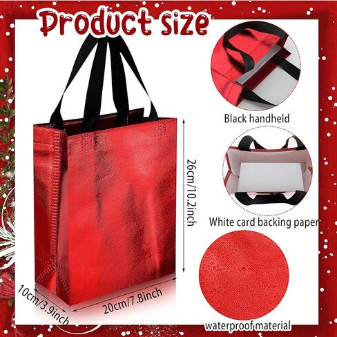 Paterr 72 Pieces Gift Bags Christmas Reusable Shiny Shopping Bags with Handles Medium Size Glossy Grocery Goodies Bags Bulk for Xmas Birthday Wedding Thanksgiving Party Favors, 10 x 8 x 4 Inch in Kuwait