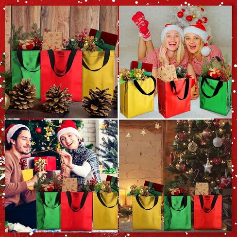 Paterr 72 Pieces Gift Bags Christmas Reusable Shiny Shopping Bags with Handles Medium Size Glossy Grocery Goodies Bags Bulk for Xmas Birthday Wedding Thanksgiving Party Favors, 10 x 8 x 4 Inch in Kuwait